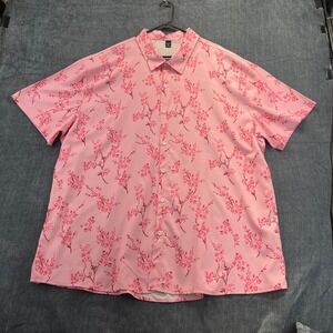 Manfinity Button Up Shirt Mens 6XL Pink Polyester Cherry Blossom Floral Print